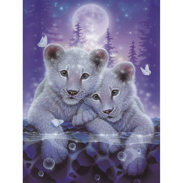 White Tigers & Moon Lake 5D Diamond Painting Embroidery Cross Stitch DIY Kit